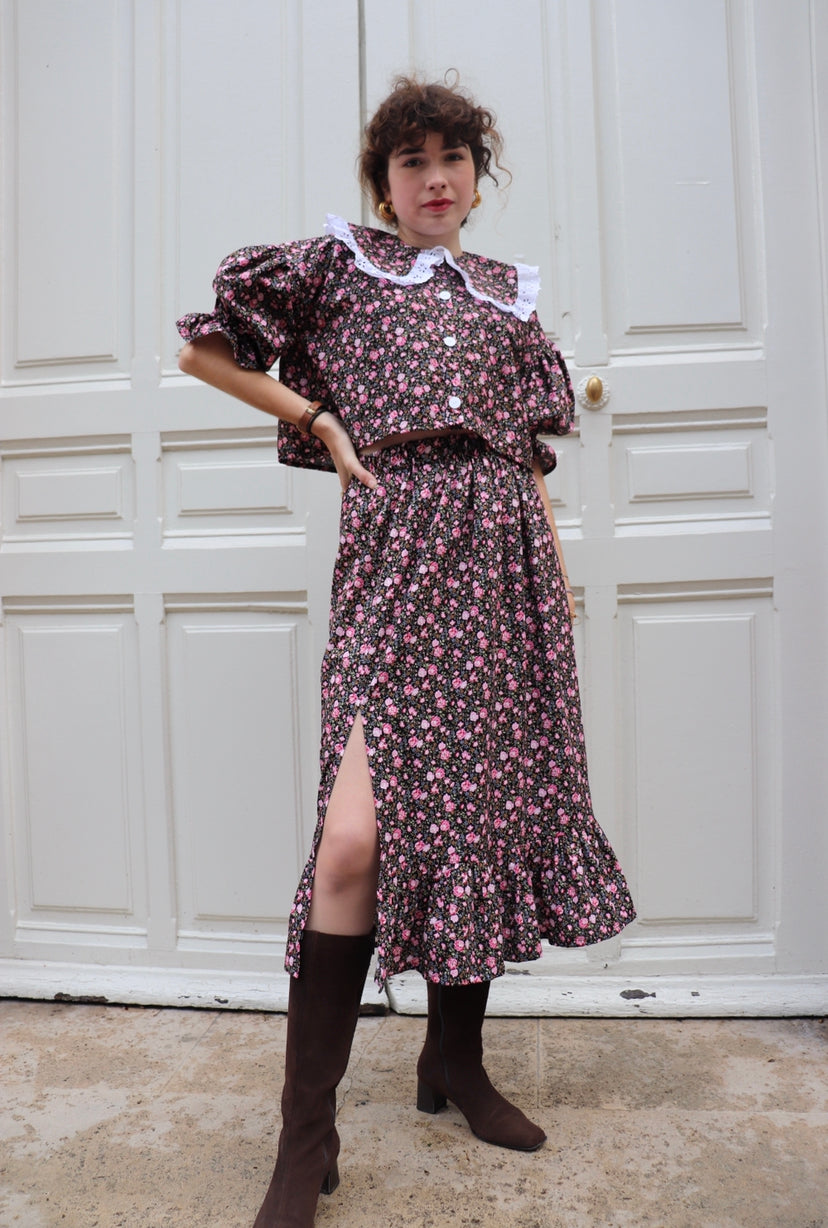 Jupe Judith fleurs (noire)
