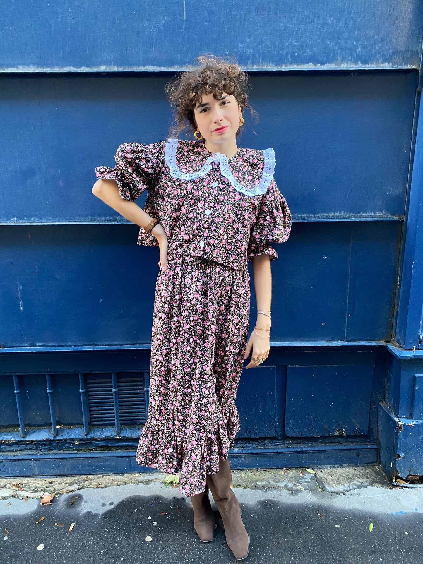 Jupe Judith fleurs (noire)